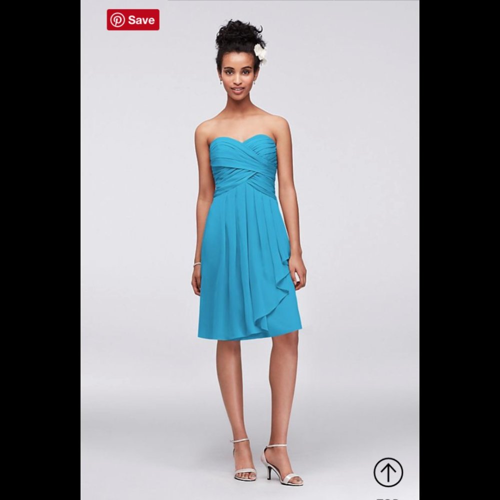 David's Bridal Short Strapless Crinkle Chiffon Bridesmaid Dress